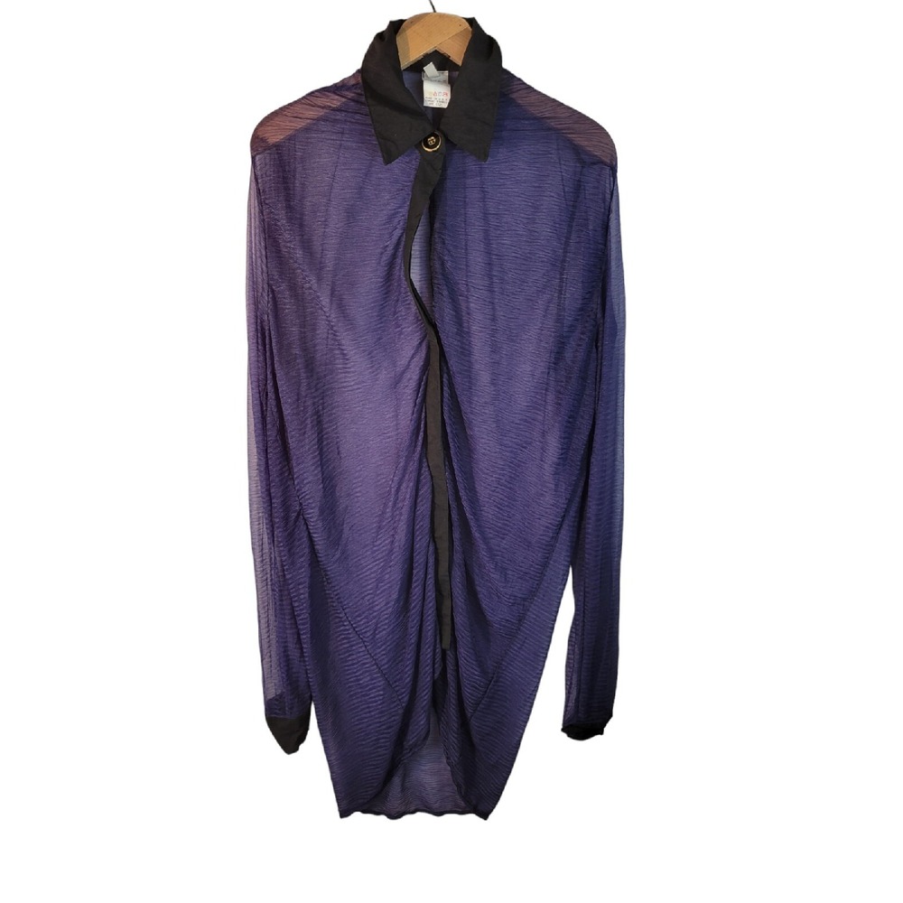 Vintage One Size Sheer Cover Jacket Accent Purple 90s 80s Style Button UNISEX